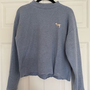 VS PINK terry cloth mock crew blue cropped sweater